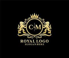 modèle de logo initial cm lettre lion royal luxe en art vectoriel pour restaurant, royauté, boutique, café, hôtel, héraldique, bijoux, mode et autres illustrations vectorielles.