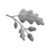 chêne branche aquarelle monochrome feuilles et glands. vecteur