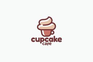 petit gâteau café logo avec le combinaison de une mignonne petit gâteau et une café tasse vecteur