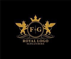 initiale fg lettre Lion Royal luxe héraldique, crête logo modèle dans vecteur art pour restaurant, royalties, boutique, café, hôtel, héraldique, bijoux, mode et autre vecteur illustration.