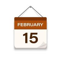 février 15, calendrier icône avec ombre. jour, mois. réunion rendez-vous temps. un événement programme date. plat vecteur illustration.