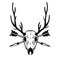crâne de cerf avec La Flèche dans diriger. chasse trophée avec cornes. ramure de cerf ou renne avec photo du visage. effrayant noir et blanc dessin pour Halloween. vecteur