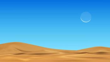 le sable plage et bleu ciel, désert paysage le sable dunes avec croissant lune sur clair ciel, vecteur islamique, musulman religion mois de généreuse ramadan, nouveau lune, prière temps.eid moubarak, aïd Al adha, aïd Al fitr