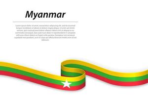 agitant un ruban ou une bannière avec le drapeau du myanmar vecteur