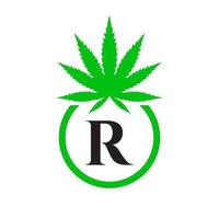 cannabis logo signe concept r alphabet symbole pour thérapie, médical et santé se soucier et marijuana logo. vecteur