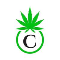 cannabis logo signe concept c alphabet symbole pour thérapie, médical et santé se soucier et marijuana logo. vecteur