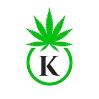 cannabis logo signe concept k alphabet symbole pour thérapie, médical et santé se soucier et marijuana logo. vecteur