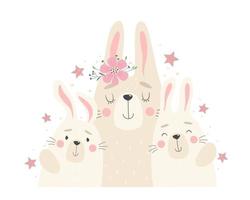 jolie famille de lapins, maman et lapins. illustration vectorielle dans un style plat de dessin animé vecteur