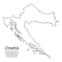 Facile contour carte de Croatie, silhouette dans esquisser ligne style vecteur