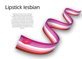 agitant ruban ou bannière avec rouge à lèvres lesbienne fierté drapeau vecteur