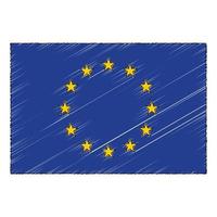 main tiré esquisser drapeau de européen syndicat. griffonnage style icône vecteur