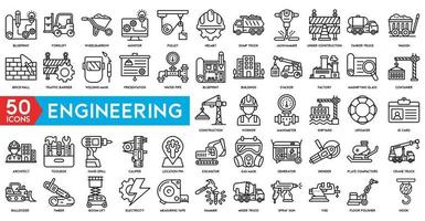 Facile ensemble de ingénierie en relation vecteur ligne Icônes. contient tel Icônes comme fabrication, ingénieur, production, réglages et plus