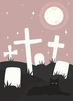 mignonne vecteur illustration avec noir chat dans une cimetière