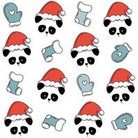 mignonne dessin animé personnage Panda ours avec Père Noël claus chapeau Noël sans couture vecteur modèle Contexte illustration