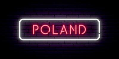 Pologne néon signe. brillant lumière enseigne. vecteur