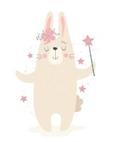 lapin mignon avec une baguette magique. illustration vectorielle dans un style plat vecteur