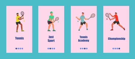 modèle d'application mobile de tennis. les jeunes jouent au tennis. concept d'école de tennis, de compétition ou de championnat. illustration vectorielle plane. vecteur