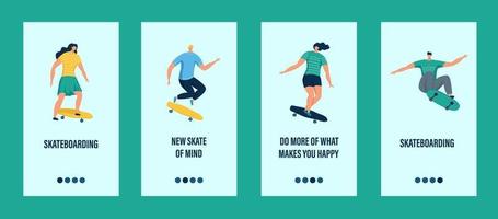 jeunes gens chevauchant un modèle d & # 39; application mobile de skateboard vecteur