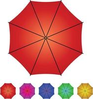 plein ouvert rouge Couleur parapluie et minuscule parapluies plat clipart vecteur illustration
