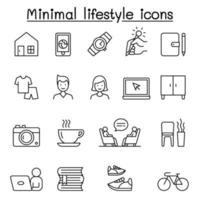 style de vie minimal, icônes hipster définies dans un style de ligne mince vecteur