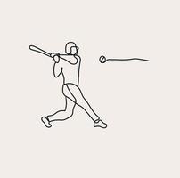 minimaliste base-ball joueur ligne art, sport athlète joueur, contour dessin vecteur