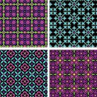 Néon bleu rose violet motifs de carreaux sans couture ornés sur fond noir vecteur