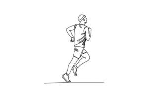 Célibataire une ligne dessin Hommes le jogging pour santé. monde santé journée concept. continu ligne dessin conception graphique vecteur illustration.