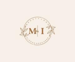 initiale mi des lettres magnifique floral féminin modifiable premade monoline logo adapté pour spa salon peau cheveux beauté boutique et cosmétique entreprise. vecteur