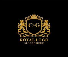 modèle de logo initial cg lettre lion royal luxe en art vectoriel pour restaurant, royauté, boutique, café, hôtel, héraldique, bijoux, mode et autres illustrations vectorielles.