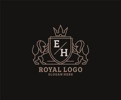 modèle de logo initial eh lettre lion royal luxe en art vectoriel pour restaurant, royauté, boutique, café, hôtel, héraldique, bijoux, mode et autres illustrations vectorielles.