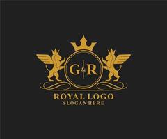 initiale gr lettre Lion Royal luxe héraldique, crête logo modèle dans vecteur art pour restaurant, royalties, boutique, café, hôtel, héraldique, bijoux, mode et autre vecteur illustration.