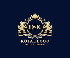 modèle initial de logo de luxe royal lion lettre dk en art vectoriel pour restaurant, royauté, boutique, café, hôtel, héraldique, bijoux, mode et autres illustrations vectorielles.