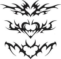 néo tribal y2k tatouage avec cœur forme. cyber sigilisme style main tiré ornements. vecteur illustration de noir gothique tribal tatouage dessins