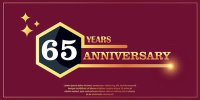 65e anniversaire or Couleur logotype style avec hexagone forme avec blanc Couleur nombre Police de caractère sur rouge Contexte vecteur illustration