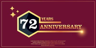 72e anniversaire or Couleur logotype style avec hexagone forme avec blanc Couleur nombre Police de caractère sur rouge Contexte vecteur illustration