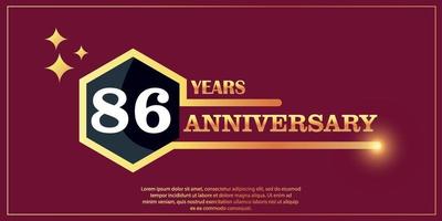 86e anniversaire or Couleur logotype style avec hexagone forme avec blanc Couleur nombre Police de caractère sur rouge Contexte vecteur illustration