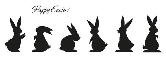 collection de noir lapin silhouettes pour Pâques vacances. décoratif animaux, symboles de le fête, vecteur graphique décorations.