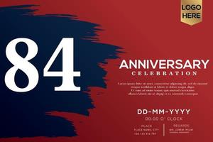 84 ans anniversaire fête vecteur avec bleu brosse isolé sur rouge Contexte avec texte modèle conception
