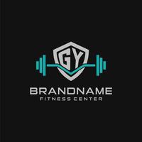 Créatif lettre gy logo conception pour Gym ou aptitude avec Facile bouclier et haltère conception style vecteur