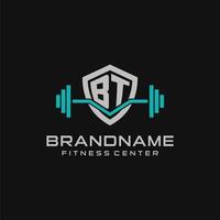 Créatif lettre bt logo conception pour Gym ou aptitude avec Facile bouclier et haltère conception style vecteur