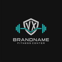 Créatif lettre vx logo conception pour Gym ou aptitude avec Facile bouclier et haltère conception style vecteur