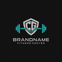 Créatif lettre cg logo conception pour Gym ou aptitude avec Facile bouclier et haltère conception style vecteur