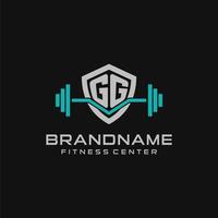 Créatif lettre gg logo conception pour Gym ou aptitude avec Facile bouclier et haltère conception style vecteur