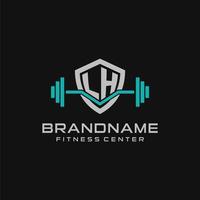 Créatif lettre lh logo conception pour Gym ou aptitude avec Facile bouclier et haltère conception style vecteur