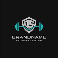 Créatif lettre qs logo conception pour Gym ou aptitude avec Facile bouclier et haltère conception style vecteur