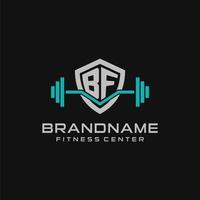 Créatif lettre bf logo conception pour Gym ou aptitude avec Facile bouclier et haltère conception style vecteur