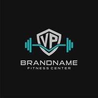 Créatif lettre vice-président logo conception pour Gym ou aptitude avec Facile bouclier et haltère conception style vecteur
