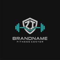 Créatif lettre zi logo conception pour Gym ou aptitude avec Facile bouclier et haltère conception style vecteur