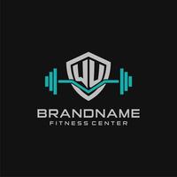 Créatif lettre wu logo conception pour Gym ou aptitude avec Facile bouclier et haltère conception style vecteur