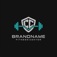 Créatif lettre cc logo conception pour Gym ou aptitude avec Facile bouclier et haltère conception style vecteur